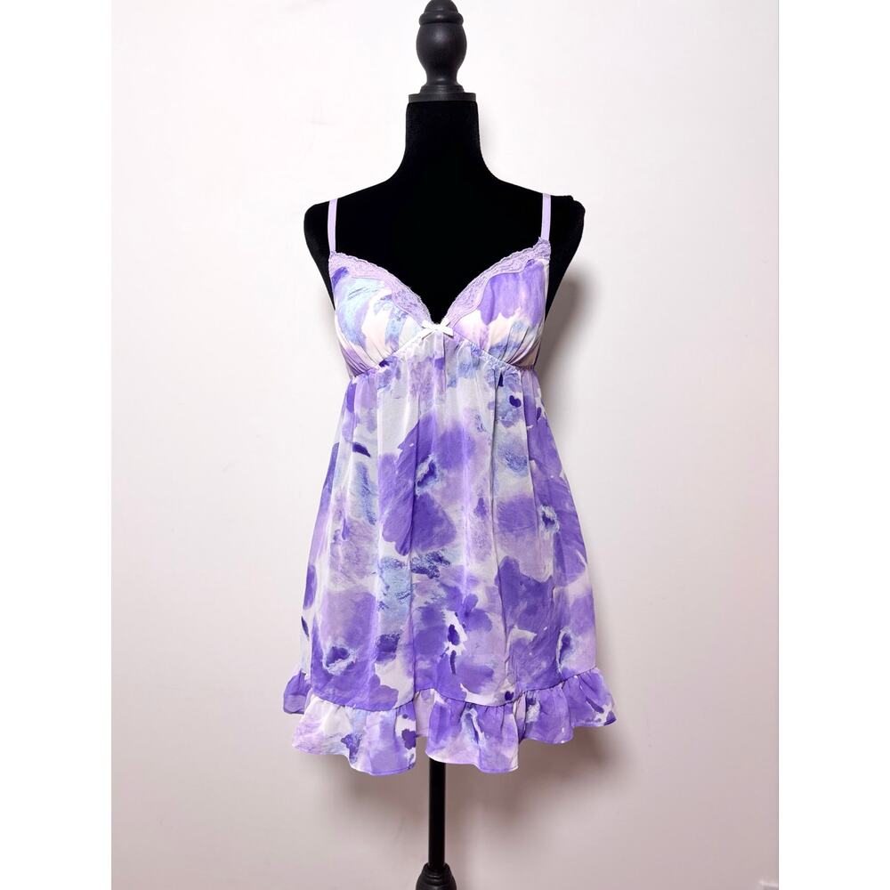 Vtg Y2K Apt 9 Lavender Pastel Watercolor Floral Babydoll Slip Dress
